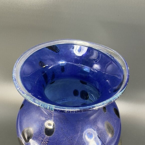 2001 Cliff Goodman Art Glass Vase Vessel Spiral Cobalt Blue Gold Specks Signed - Picture 12 of 16